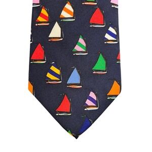 Alynn Neckwear Eric Holch Rainbow Fleet Sailboat Silk Tie Navy Blue Nautical
